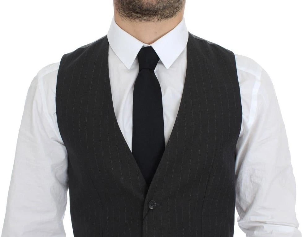 Dolce & Gabbana Gray Striped Formal Dress Gilet Vest Grijs