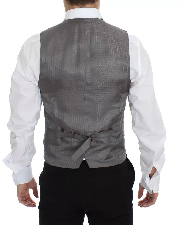 Dolce & Gabbana Gray Striped Formal Dress Gilet Vest Grijs