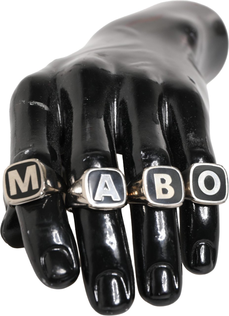 Dolce & Gabbana Silver Tone Brass Lettering Set 5 Pieces Adjustable Ring Zilver