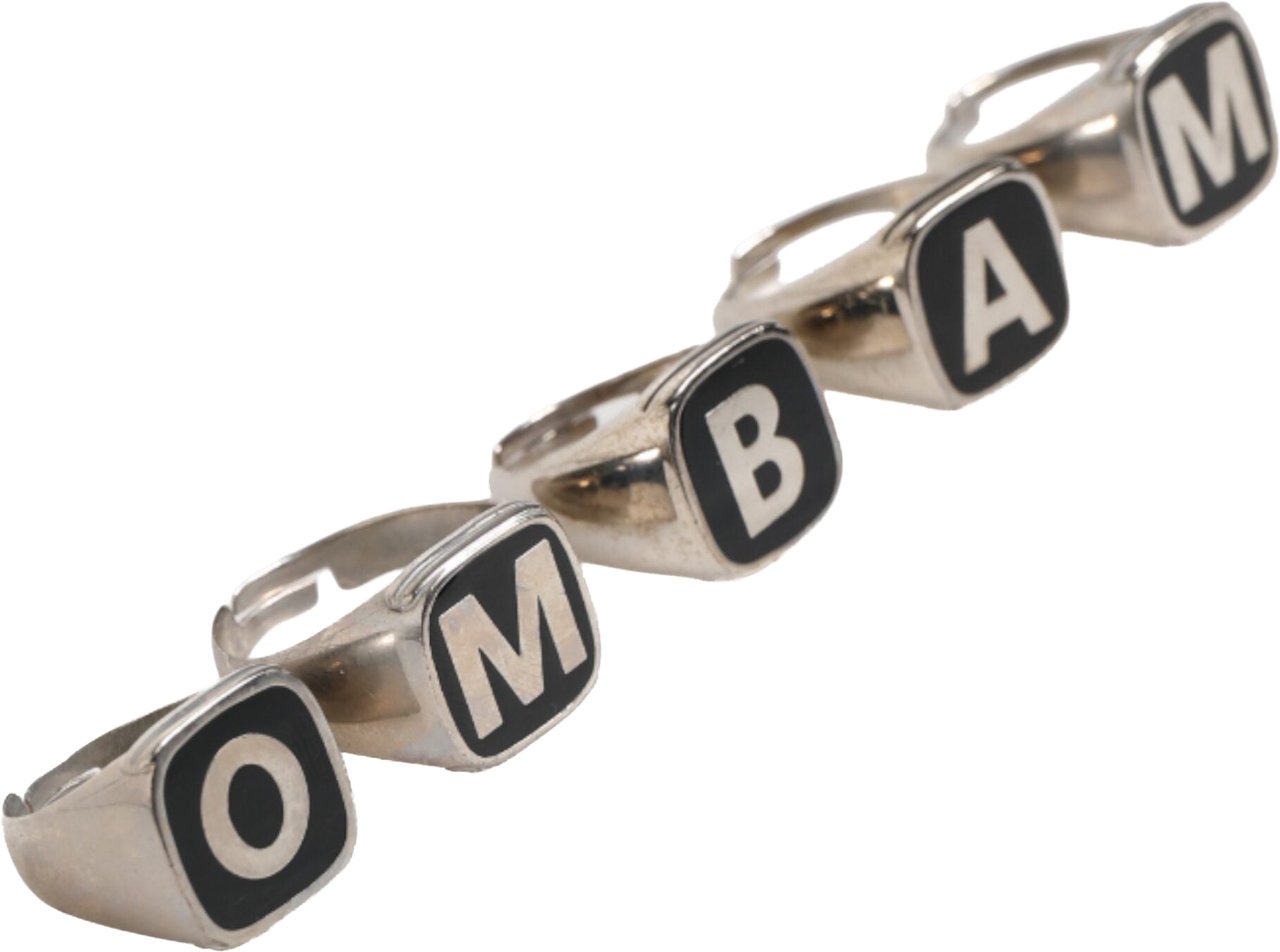 Dolce & Gabbana Silver Tone Brass Lettering Set 5 Pieces Adjustable Ring Zilver
