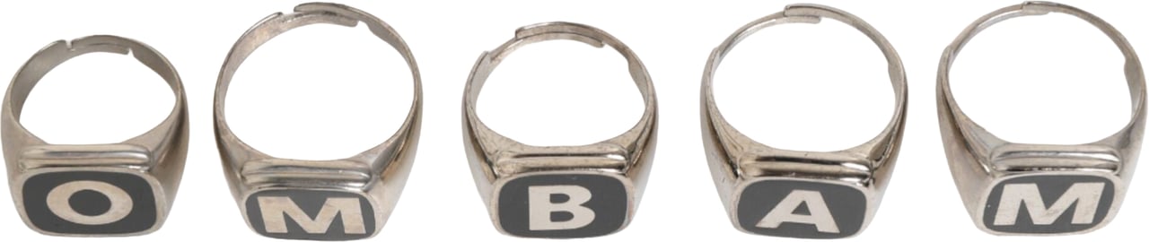 Dolce & Gabbana Silver Tone Brass Lettering Set 5 Pieces Adjustable Ring Zilver