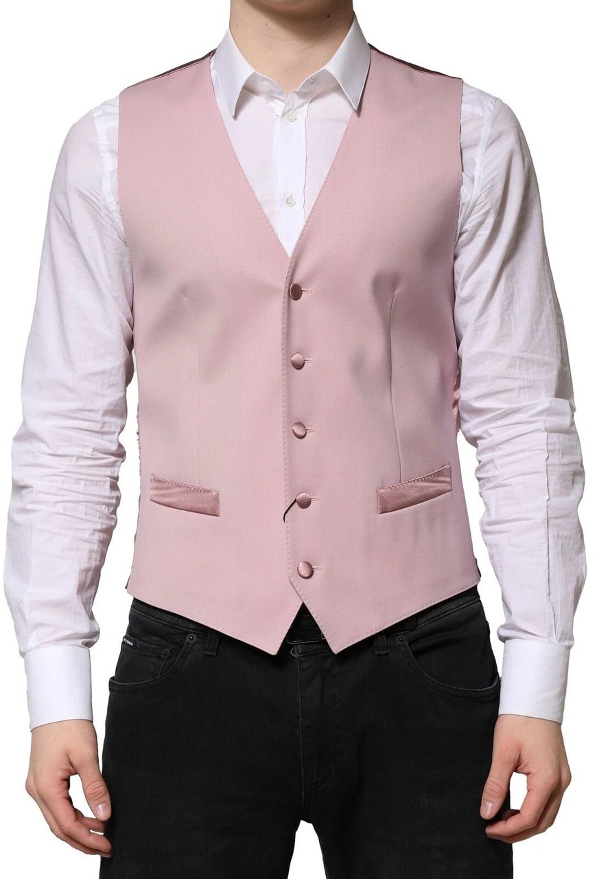 Dolce & Gabbana Pink Wool Dress Formal Men Waistcoat Vest Roze