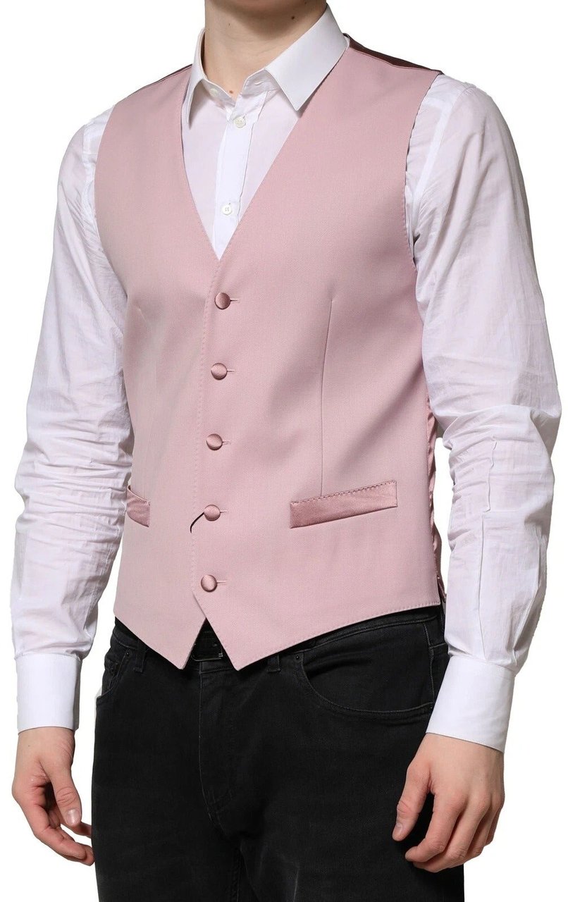 Dolce & Gabbana Pink Wool Dress Formal Men Waistcoat Vest Roze