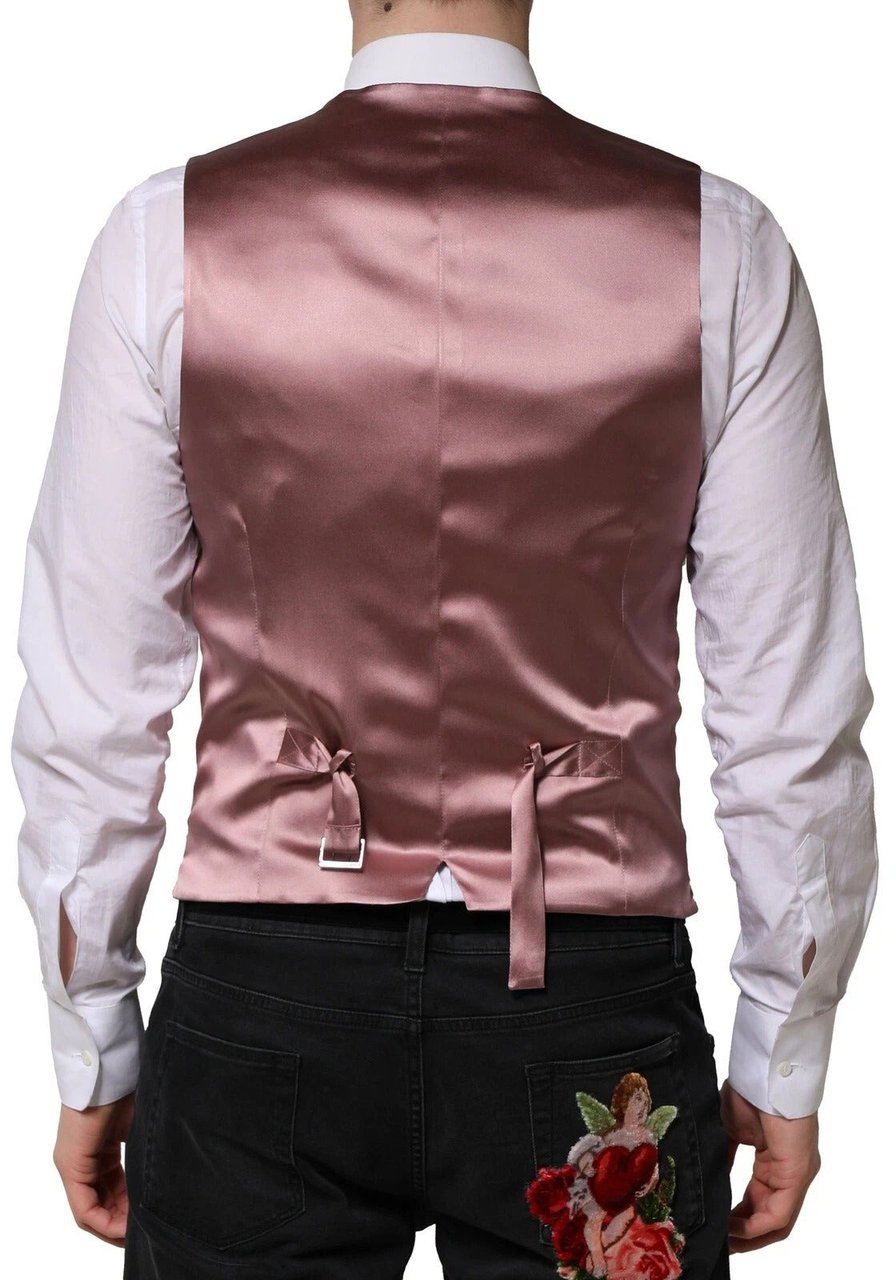 Dolce & Gabbana Pink Wool Dress Formal Men Waistcoat Vest Roze