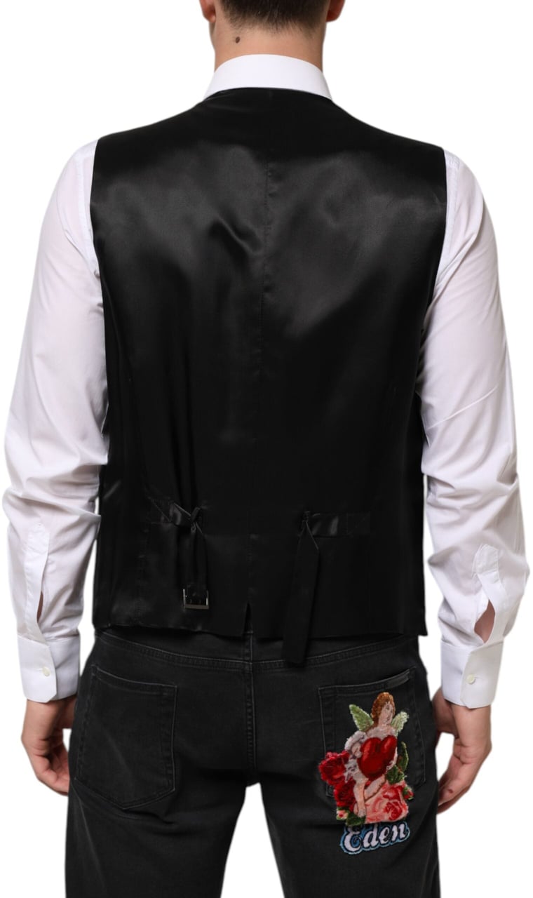 Dolce & Gabbana Black Wool Dress Formal Men Waistcoat Vest Zwart