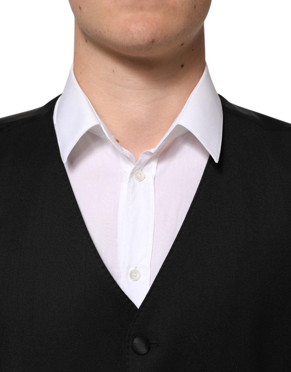 Dolce & Gabbana Black Wool Dress Formal Men Waistcoat Vest Zwart