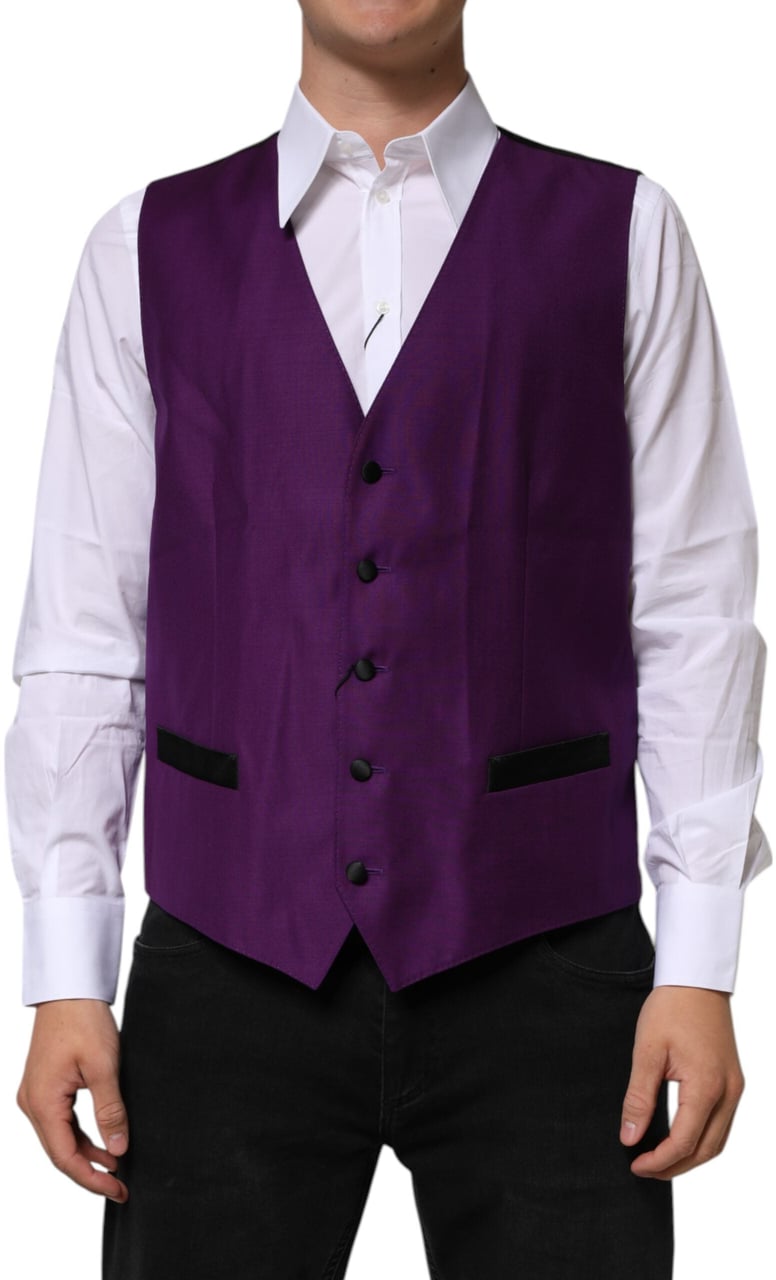 Dolce & Gabbana Purple Wool Dress Formal Waistcoat Vest Paars