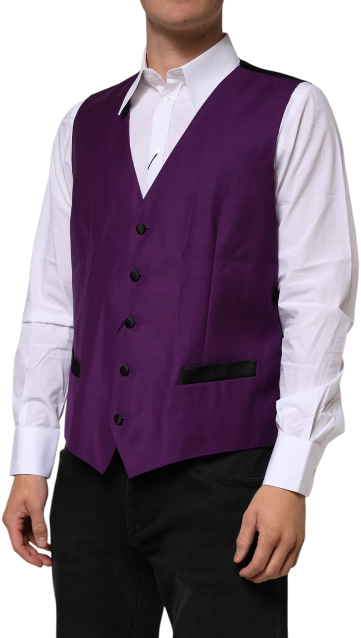 Dolce & Gabbana Purple Wool Dress Formal Waistcoat Vest Paars