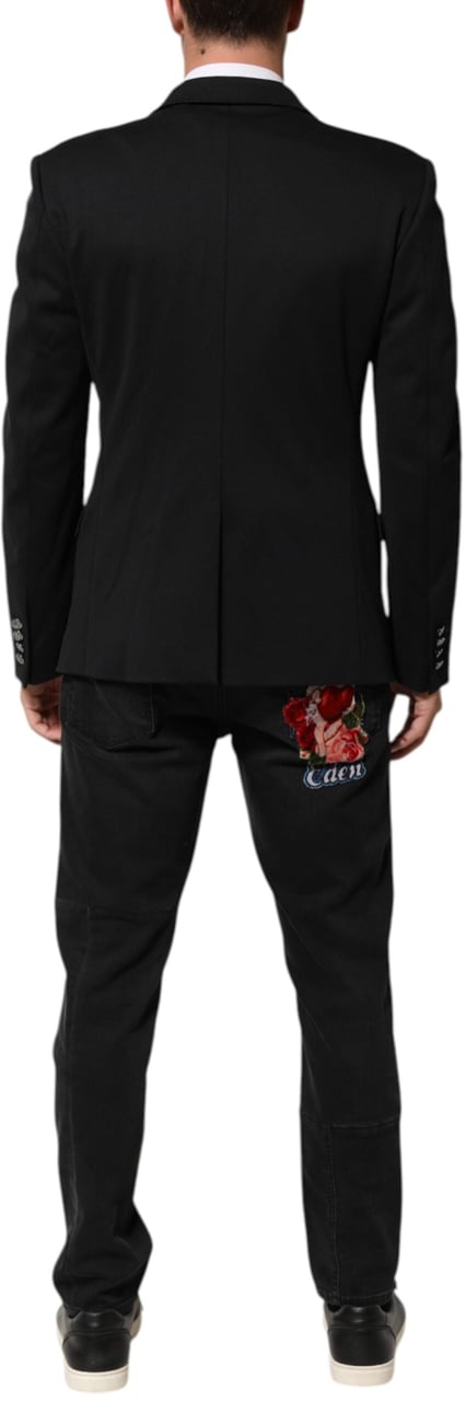 Dolce & Gabbana Dark Blue Cotton Men Jacket Coat Blazer Suit Blauw