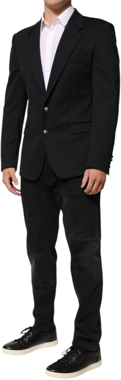 Dolce & Gabbana Dark Blue Cotton Men Jacket Coat Blazer Suit Blauw