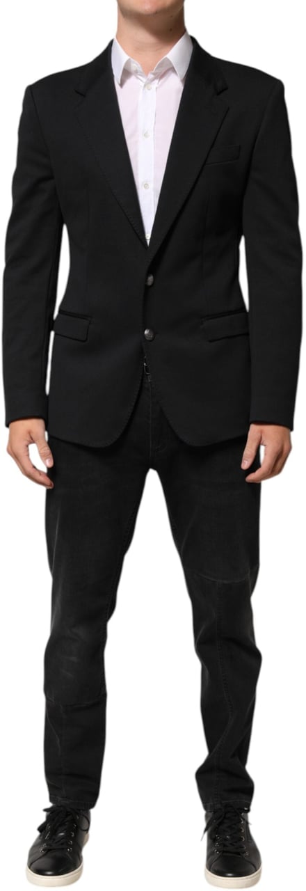 Dolce & Gabbana Dark Blue Cotton Men Jacket Coat Blazer Suit Blauw
