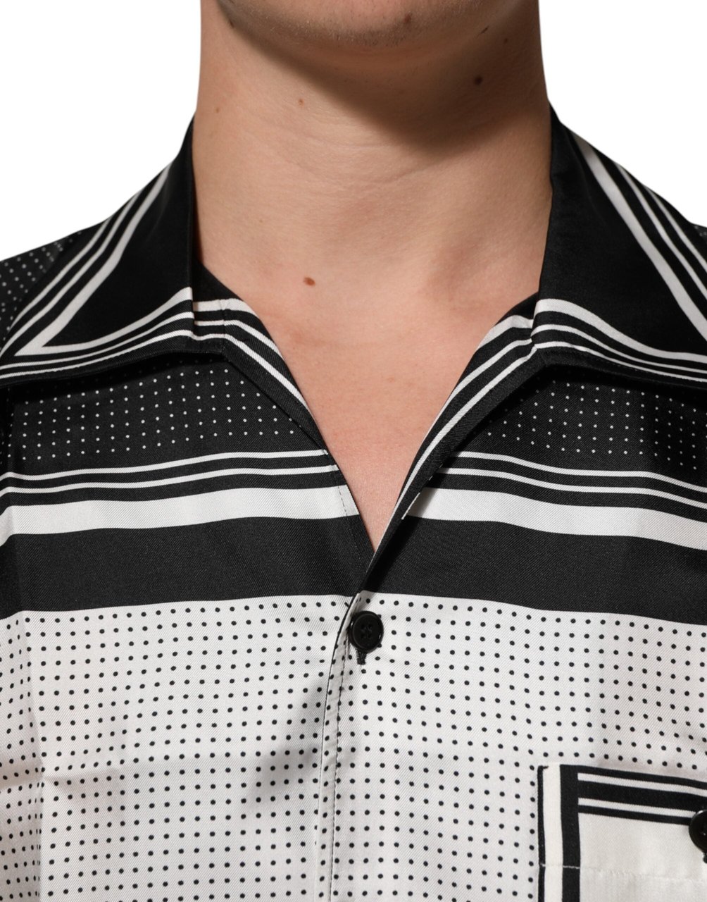 Dolce & Gabbana Black White StripeDot Print Casual Polo Shirt Zwart
