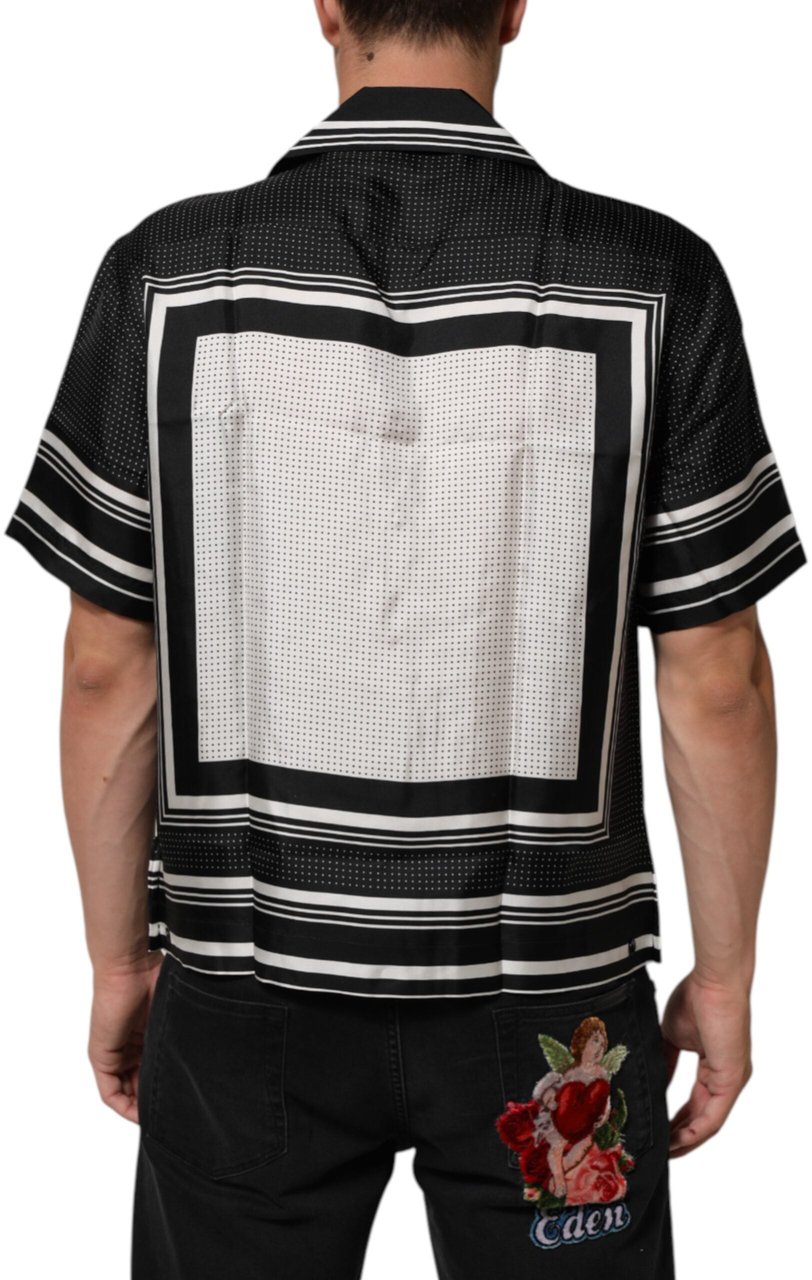 Dolce & Gabbana Black White StripeDot Print Casual Polo Shirt Zwart
