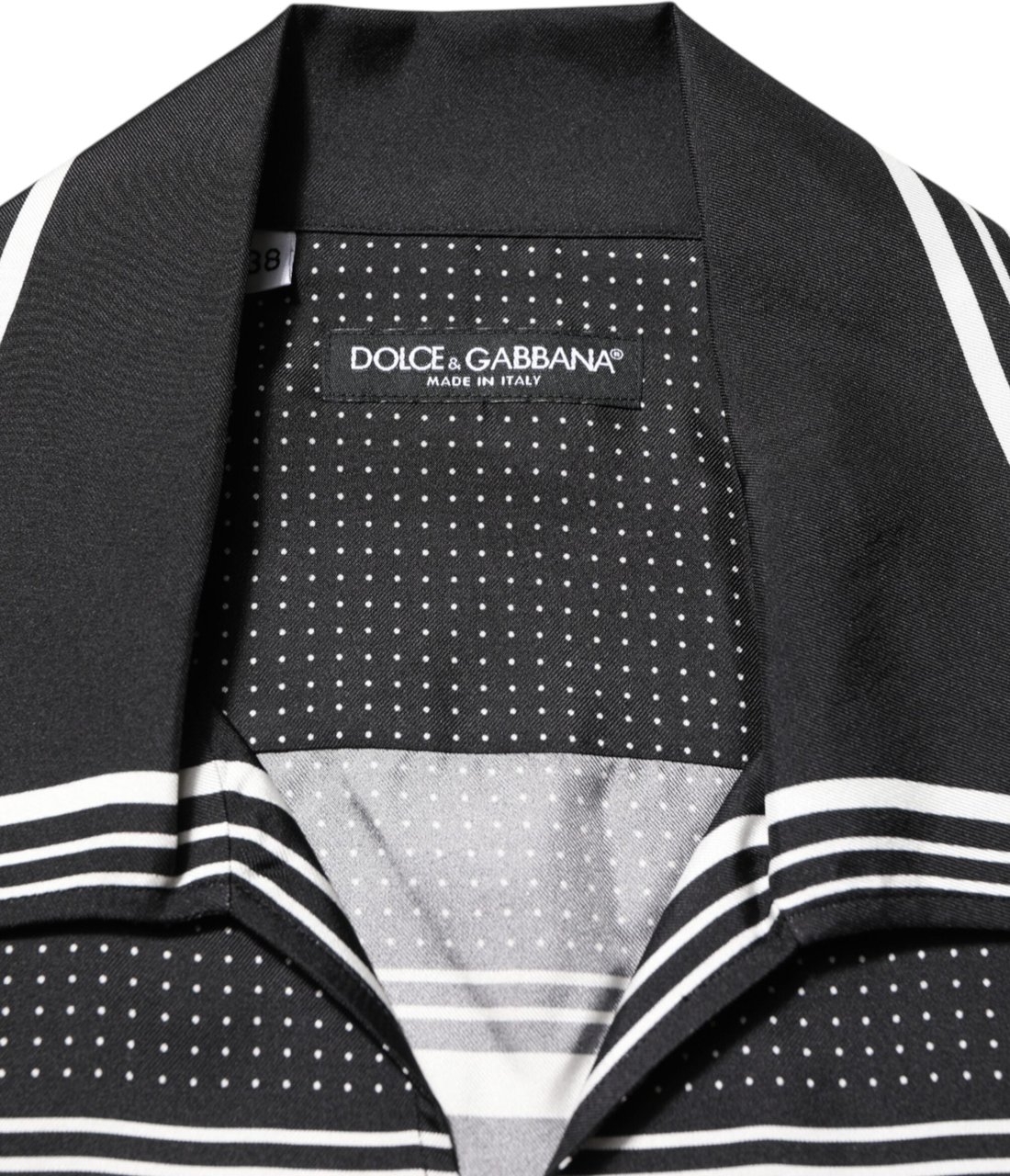 Dolce & Gabbana Black White StripeDot Print Casual Polo Shirt Zwart