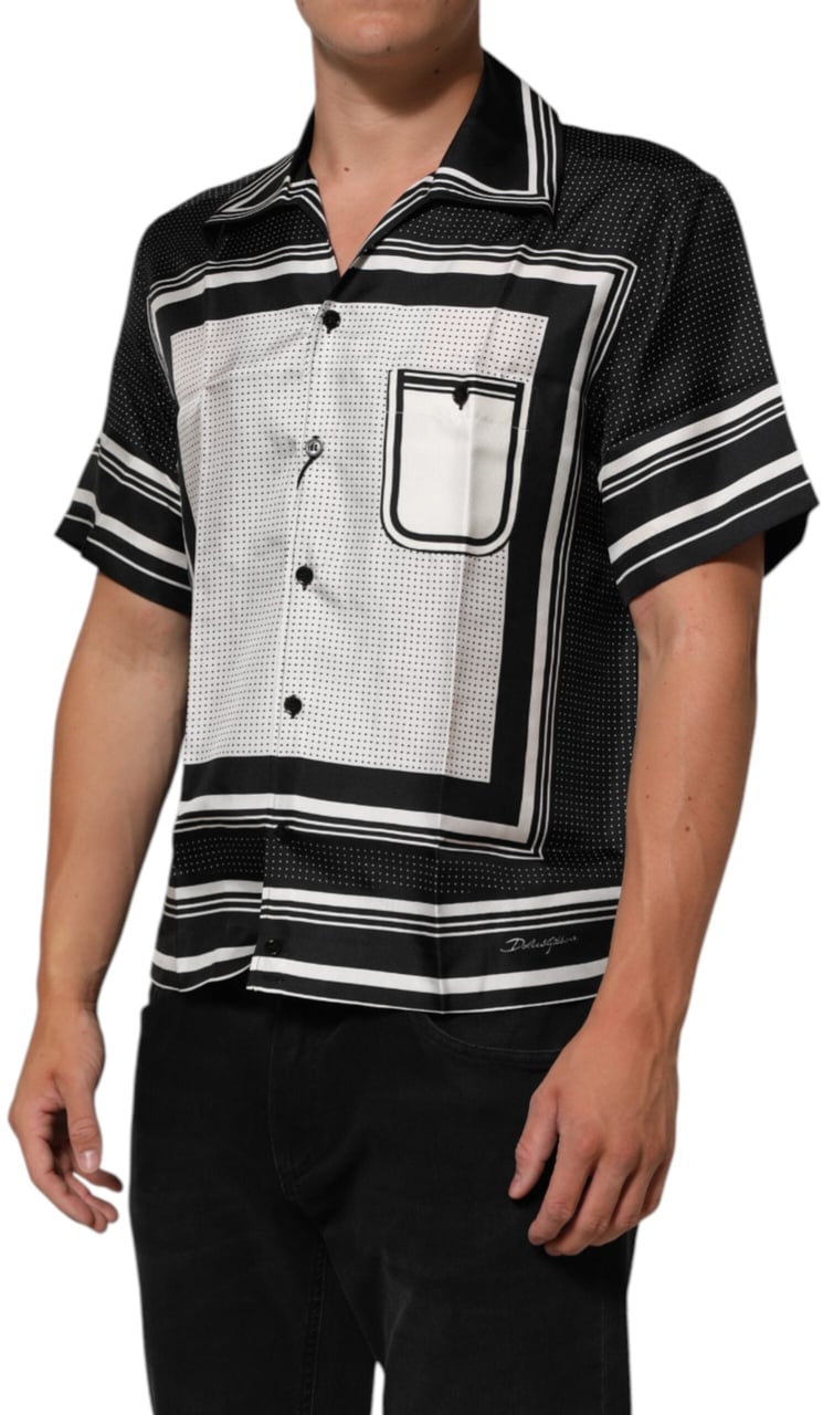 Dolce & Gabbana Black White StripeDot Print Casual Polo Shirt Zwart