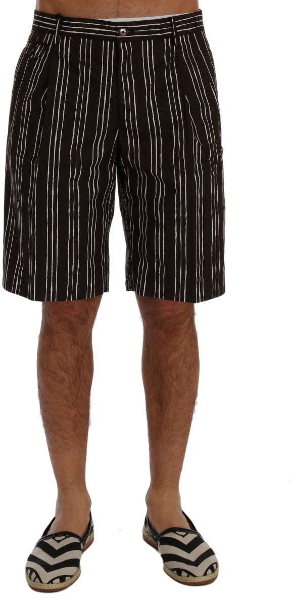 Dolce & Gabbana Bordeaux White Striped Hemp Casual Shorts Maroon