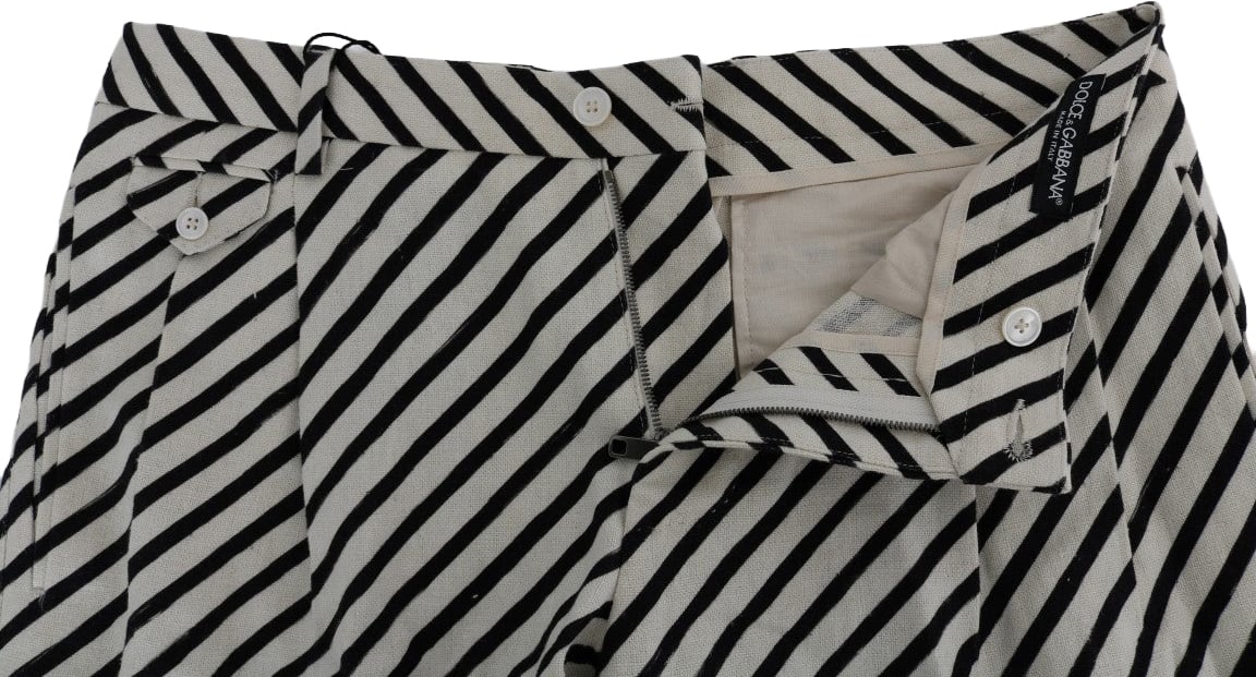 Dolce & Gabbana White Black Striped Hemp Casual Shorts Zwart