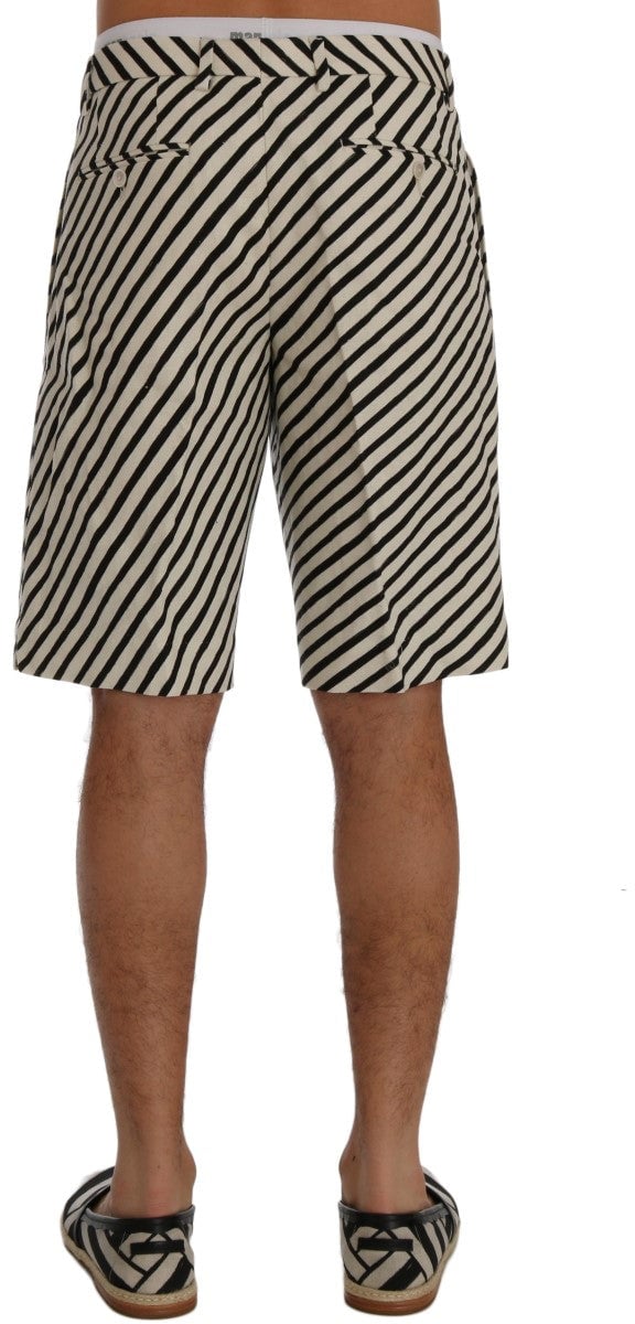 Dolce & Gabbana White Black Striped Hemp Casual Shorts Zwart