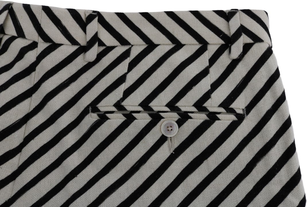 Dolce & Gabbana White Black Striped Hemp Casual Shorts Zwart