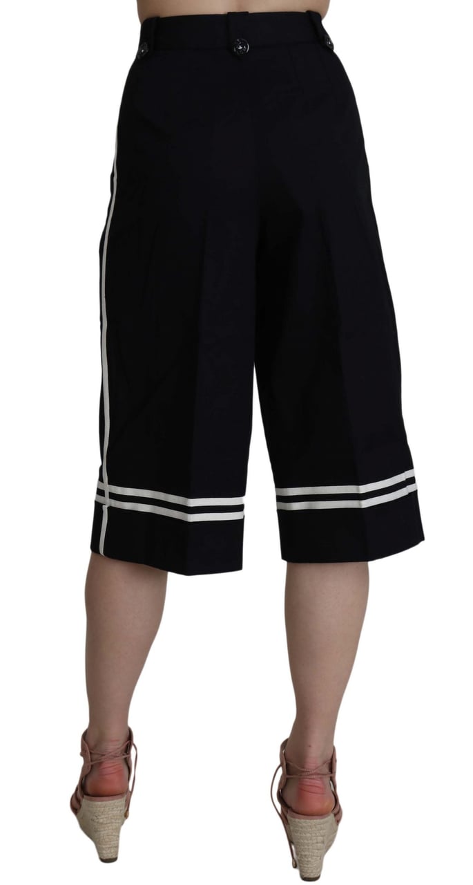 Dolce & Gabbana Black Cotton Cropped Embellished Pants Zwart
