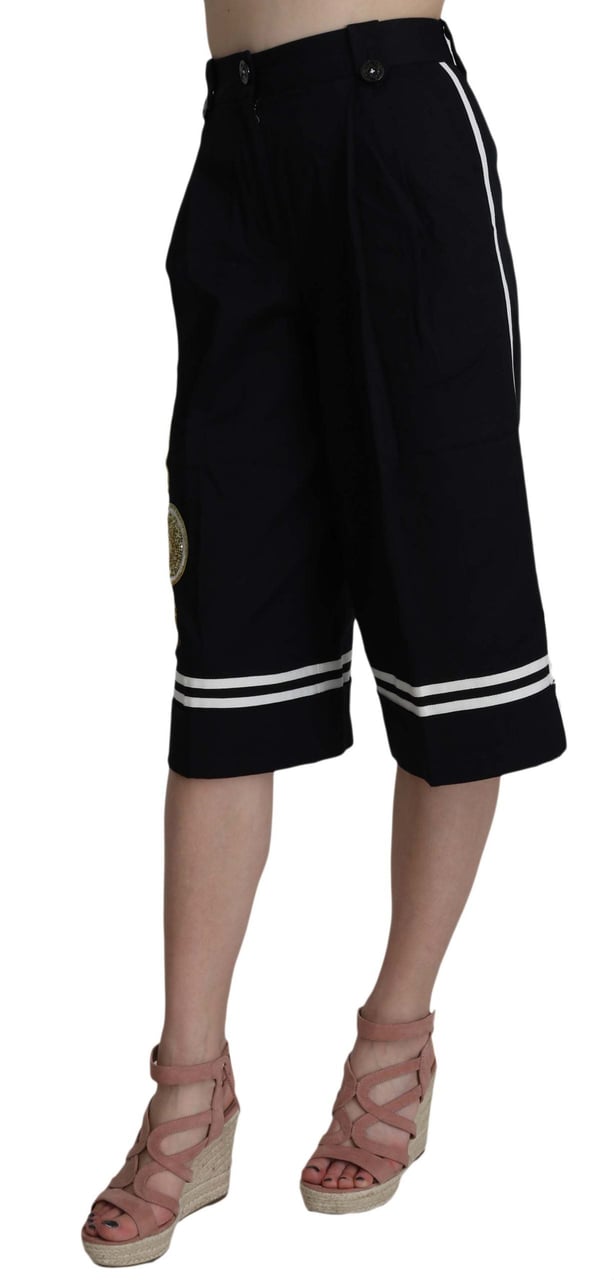 Dolce & Gabbana Black Cotton Cropped Embellished Pants Zwart