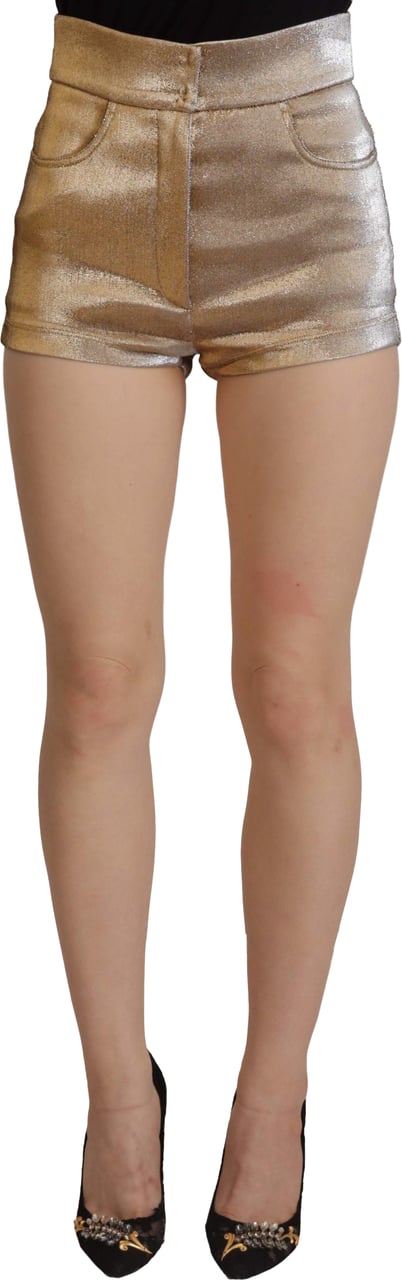 Dolce & Gabbana Gold Cotton Blend Glittered Hot Shorts Goud