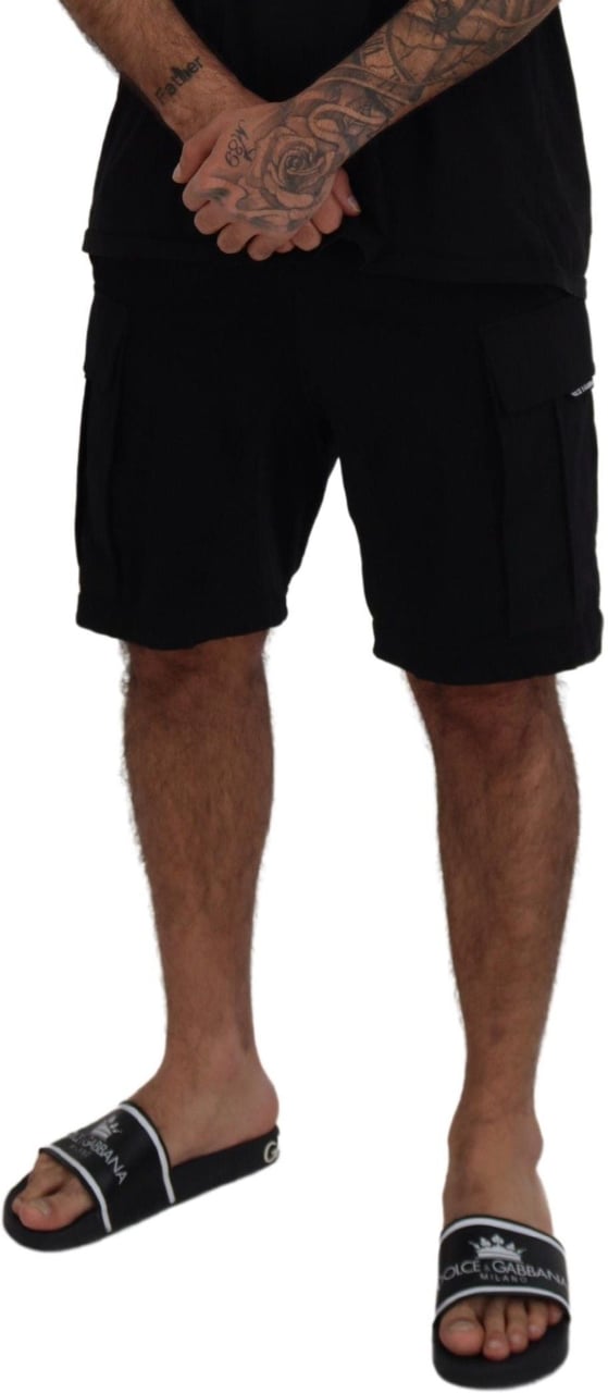 Dolce & Gabbana Black Cotton Bermuda Cargo Shorts Zwart