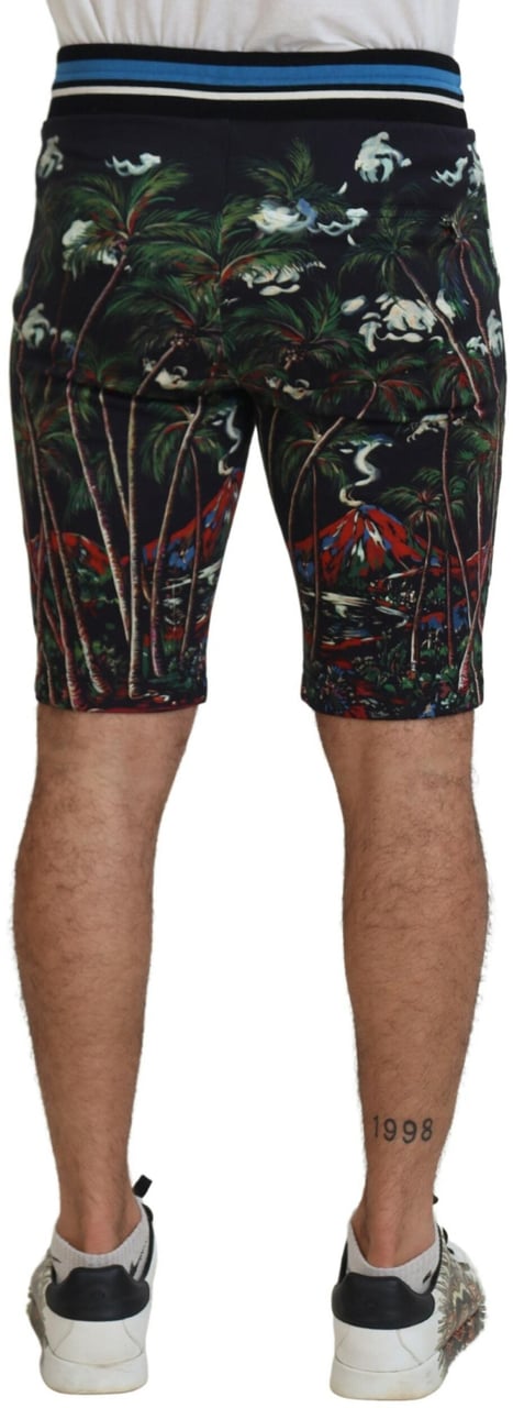 Dolce & Gabbana Black Cotton Volcano Print Casual Shorts Zwart