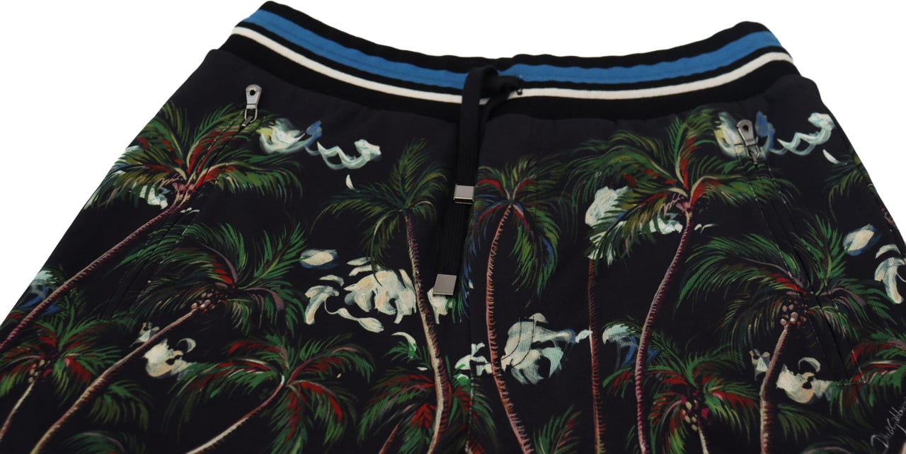 Dolce & Gabbana Black Cotton Volcano Print Casual Shorts Zwart