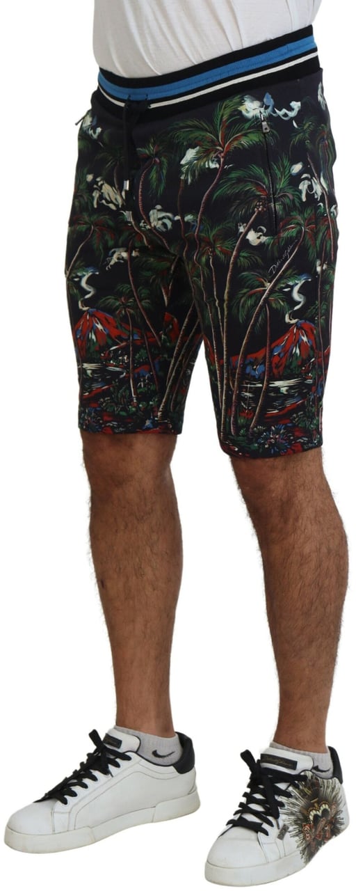 Dolce & Gabbana Black Cotton Volcano Print Casual Shorts Zwart