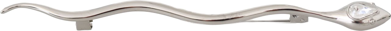 Dolce & Gabbana Silver Brass Crystal Spilla Serpente Mens Brooch Pin Grijs