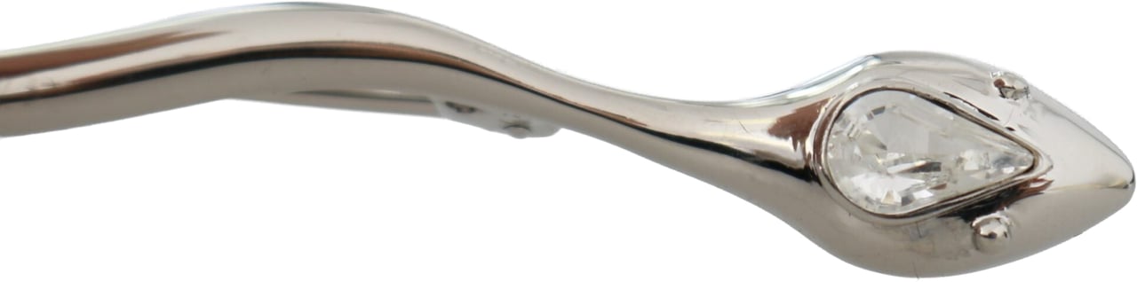 Dolce & Gabbana Silver Brass Crystal Spilla Serpente Mens Brooch Pin Grijs