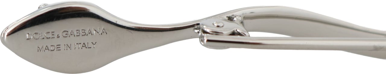 Dolce & Gabbana Silver Brass Crystal Spilla Serpente Mens Brooch Pin Grijs