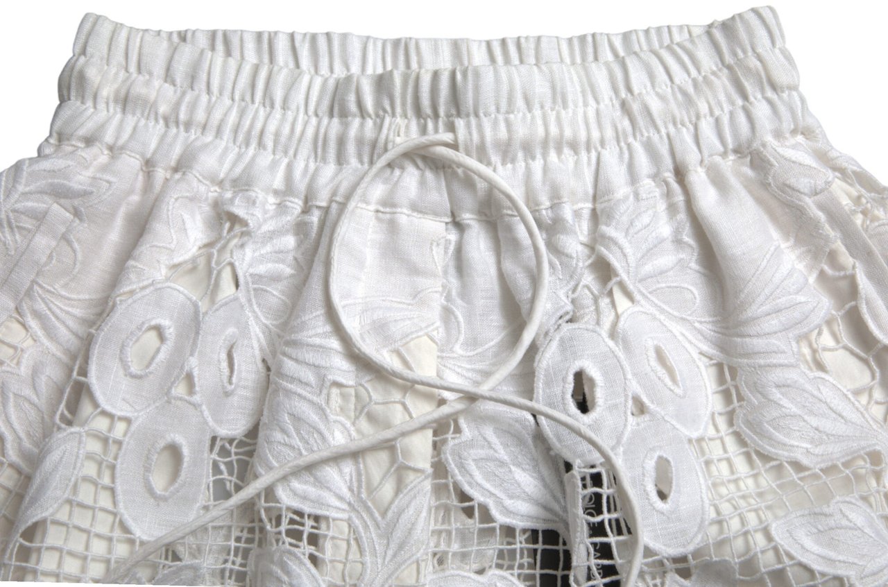 Dolce & Gabbana White Cotton Cutout High Waist Bermuda Shorts Wit