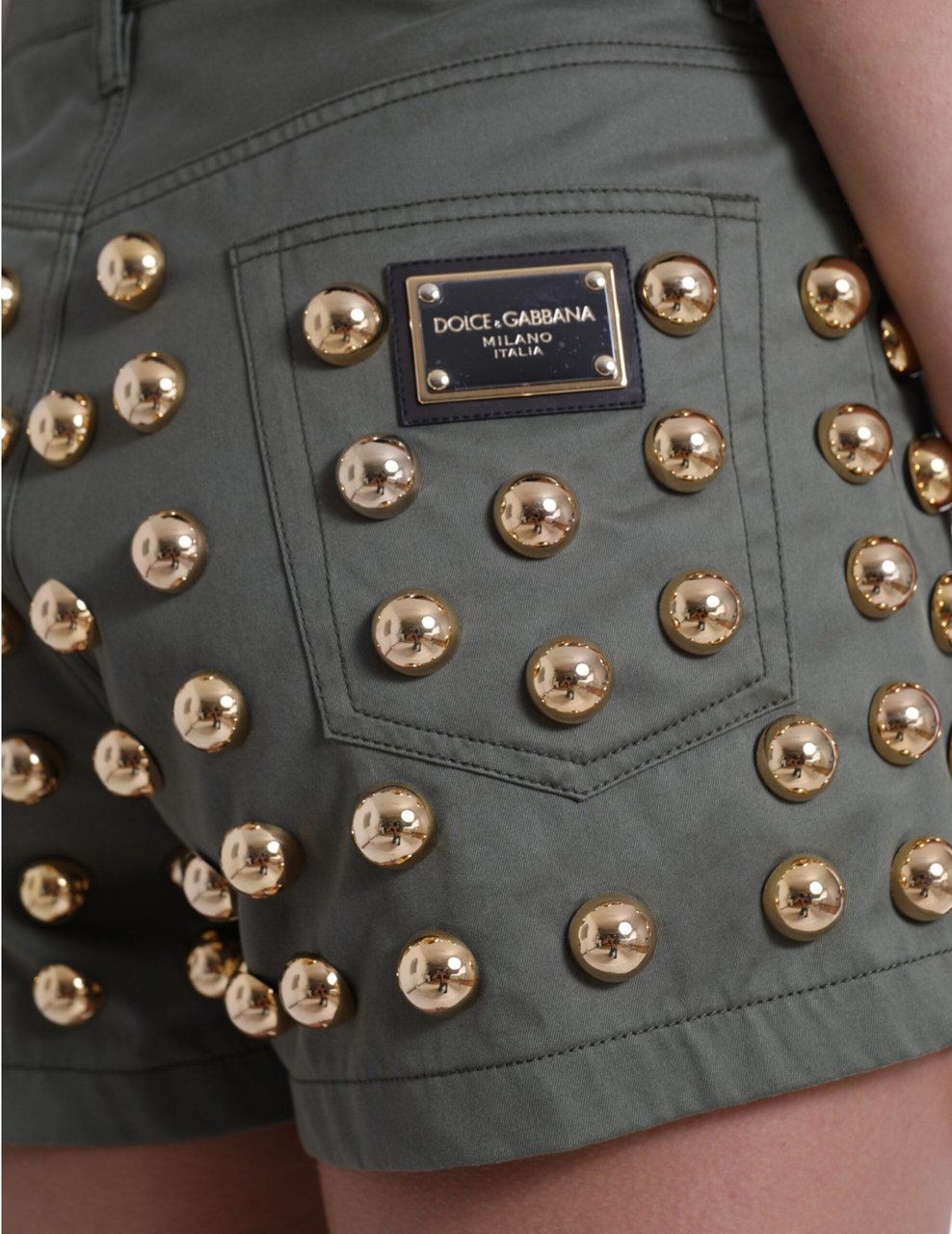 Dolce & Gabbana Green Embellished Cotton High Waist Hot Pants Shorts Groen