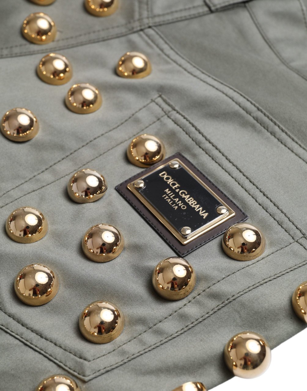 Dolce & Gabbana Green Embellished Cotton High Waist Hot Pants Shorts Groen
