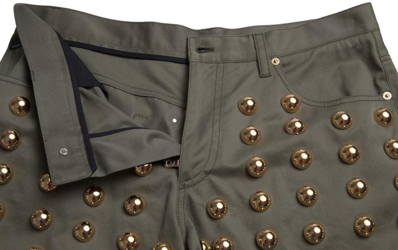 Dolce & Gabbana Green Embellished Cotton High Waist Hot Pants Shorts Groen