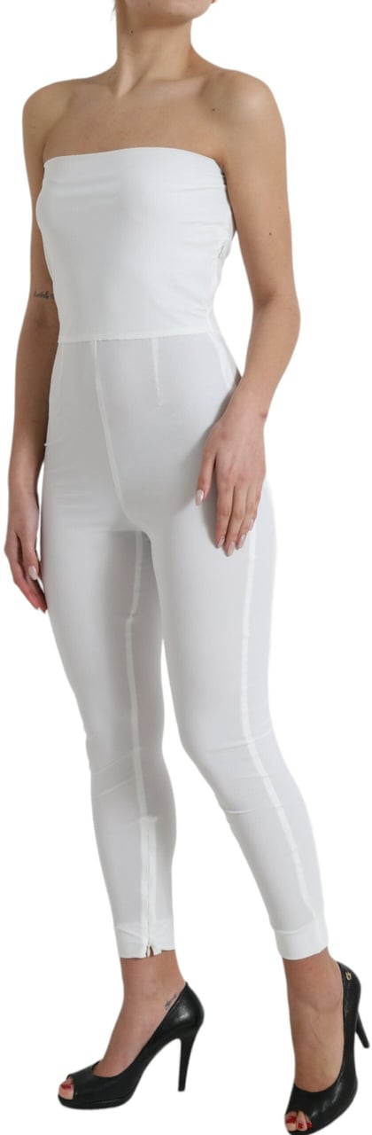 Dolce & Gabbana White Nylon Strapless Bodycon Jumpsuit Dress Wit