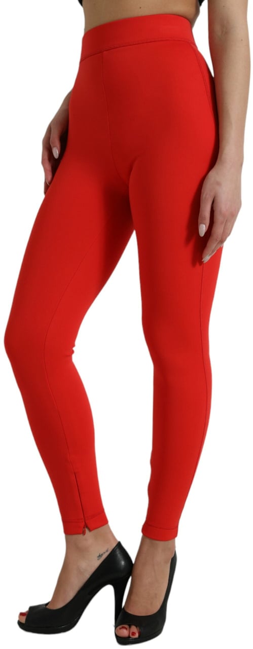 Dolce & Gabbana Red Nylon Stretch Slim Leggings Pants Rood