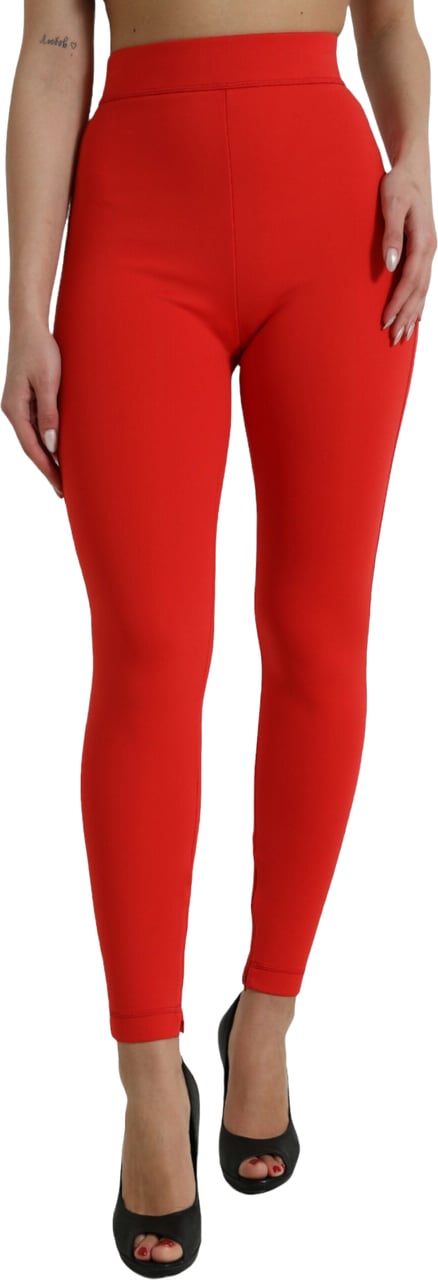 Dolce & Gabbana Red Nylon Stretch Slim Leggings Pants Rood