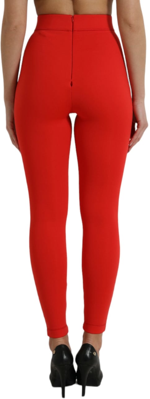 Dolce & Gabbana Red Nylon Stretch Slim Leggings Pants Rood