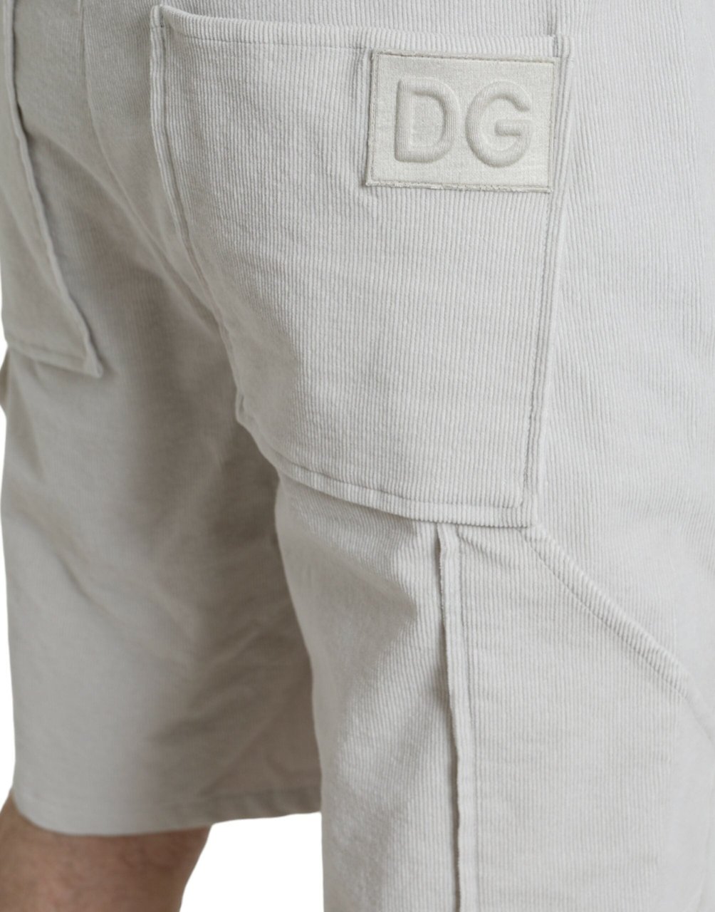 Dolce & Gabbana Beige Cotton Corduroy Logo Bermuda Shorts Beige