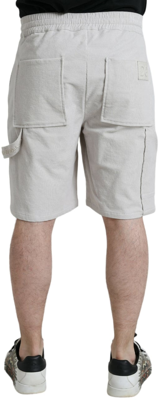 Dolce & Gabbana Beige Cotton Corduroy Logo Bermuda Shorts Beige