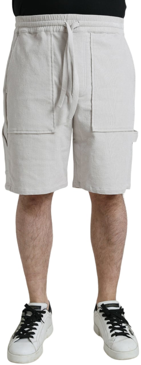 Dolce & Gabbana Beige Cotton Corduroy Logo Bermuda Shorts Beige