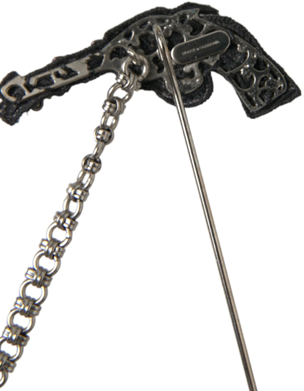Dolce & Gabbana Brass Copper Silk Revolver Gun Men Brooch Lapel Pin Zwart