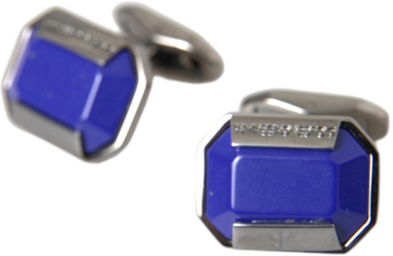 Dolce & Gabbana Silver Plated Brass Pin Crystal Cufflinks Zilver