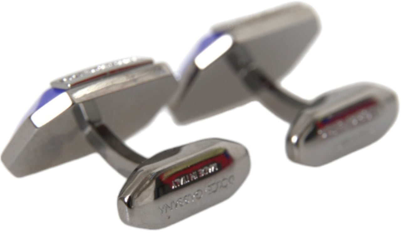 Dolce & Gabbana Silver Plated Brass Pin Crystal Cufflinks Zilver