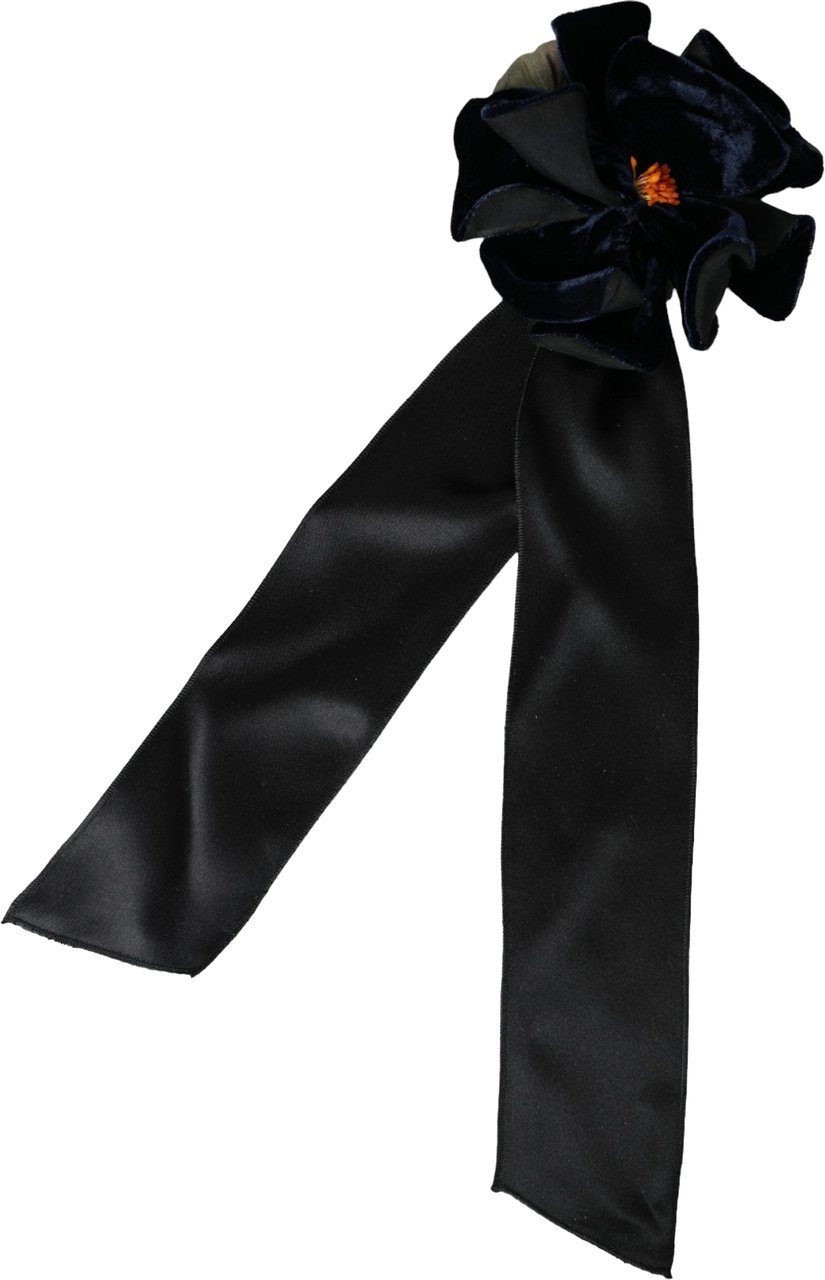Dolce & Gabbana Black Silk Gold Brass Floral Hair Pin Brooch Zwart