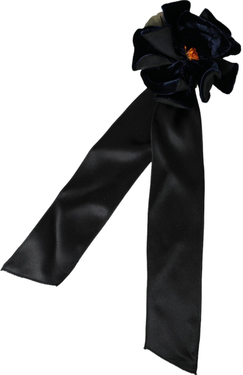 Dolce & Gabbana Black Silk Gold Brass Floral Hair Pin Brooch Zwart