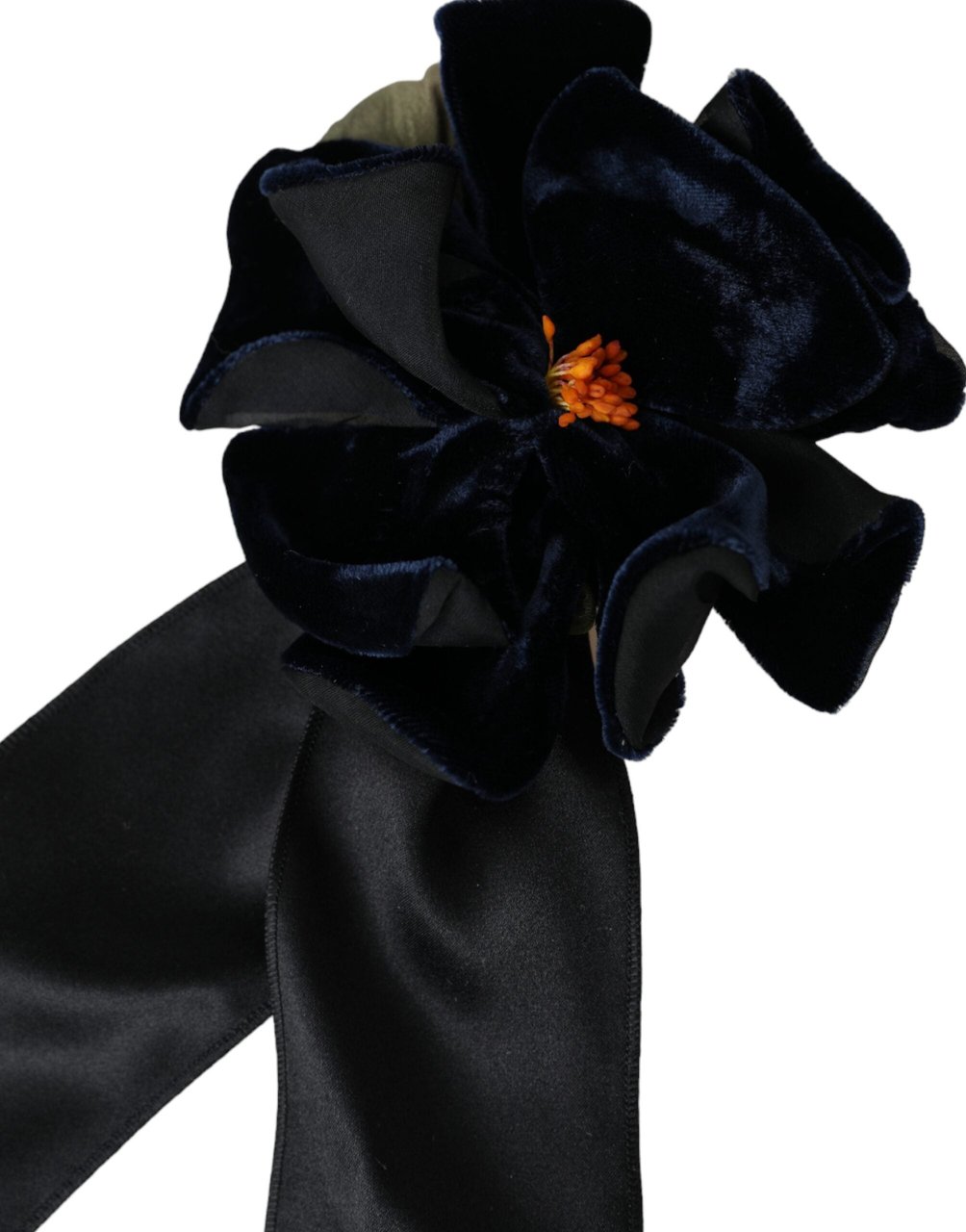 Dolce & Gabbana Black Silk Gold Brass Floral Hair Pin Brooch Zwart